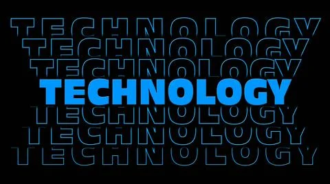 TECHNOLOGY - blue lettering with repeating effect on black background Stock Illustration