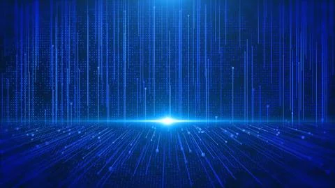Technology blue line flow up and fly through moving in cyberspace concept. Stock Illustration