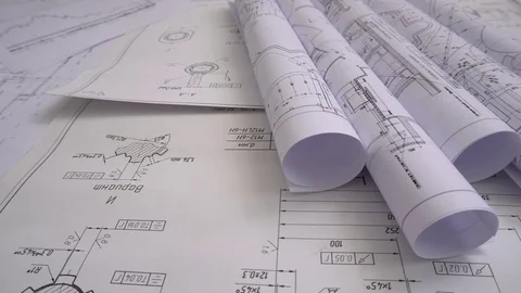 Technology blueprints. The part of engineering project. Stock Footage 111213550