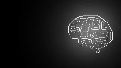 Technology brain background concept. Digital human mind like computer chip Illustrazione stock