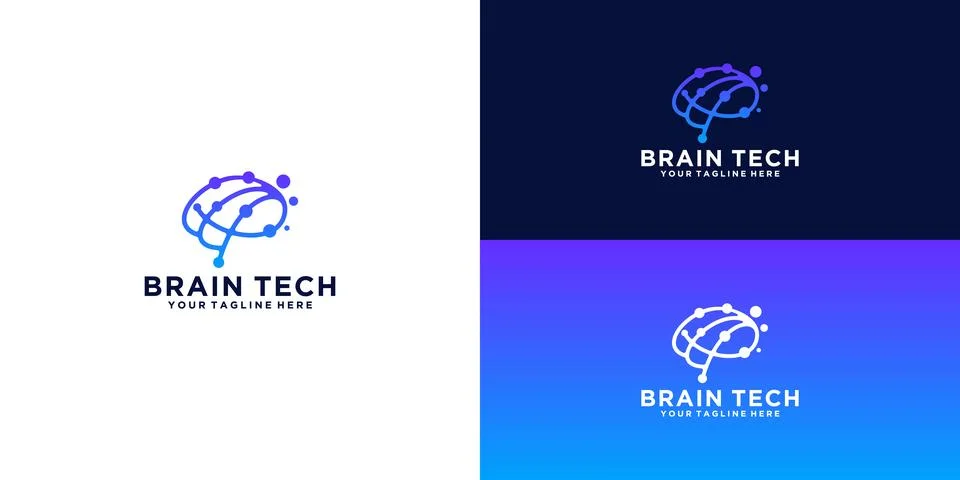 Technology brain design logo with interconnected lines Stock Illustration