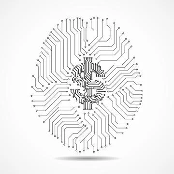 Technology brain with dollar sign inside isolated on white background, creative Stock Illustration