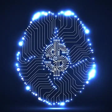 Technology brain with dollar sign inside isolated on white background, creative Stock Illustration