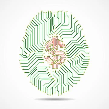 Technology brain with dollar sign inside isolated on white background, crea.. Stock Illustration