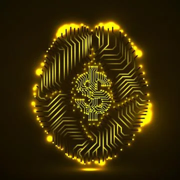 Technology brain with dollar sign inside, creative idea Stock Illustration