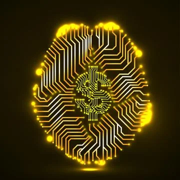 Technology brain with dollar sign inside, creative idea Stock Illustration
