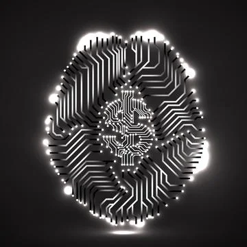 Technology brain with dollar sign inside, creative idea Stock Illustration