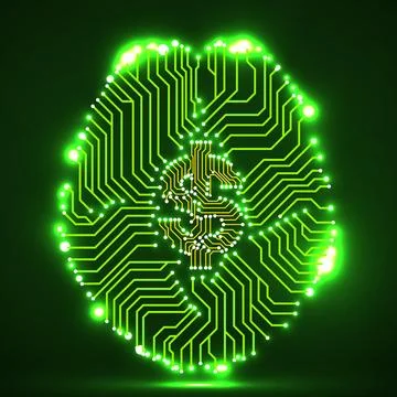 Technology brain with dollar sign inside, creative idea Stock Illustration