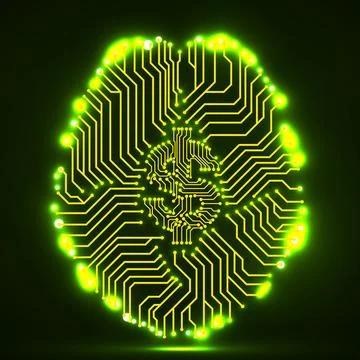 Technology brain with dollar sign inside, creative idea Stock Illustration