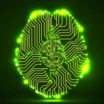 Technology brain with dollar sign inside, creative idea Stock Illustration