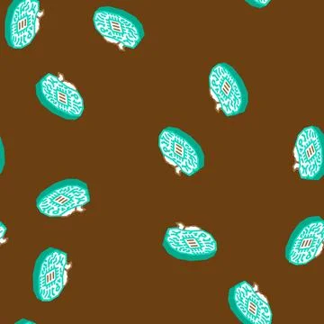 Technology brain isometric icon seamless pattern Stock Illustration