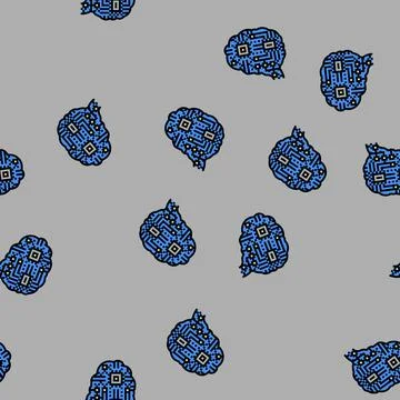 Technology brain vector seamless pattern Illustrazione stock
