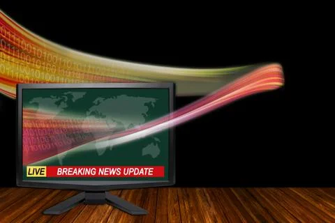 Technology Breaking News Concept With Information Wave Flowing Out of TV Moni Illustrazione stock
