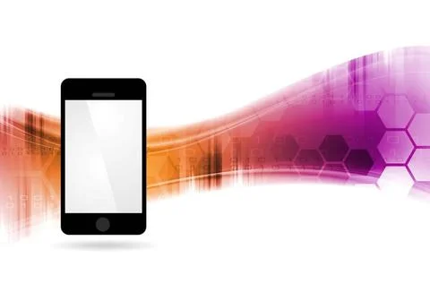Technology bright waves abstract background with mobile phone Technology v... Stock Photos