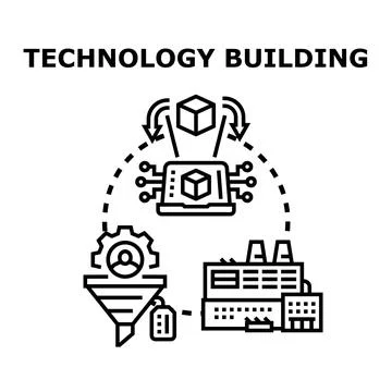 Technology building process managing data processing operations Stock Illustration
