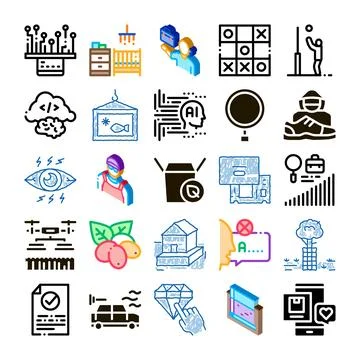 Technology business and creative intelligence concepts set Stockillustratie