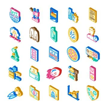 Technology, business, industry, and security isometric icons イラスト素材