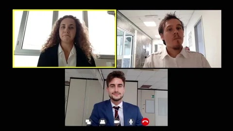 Technology, business-young collaborator talking to her colleagues on video call Video stock 140685673