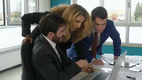 Technology, business-young managers analyze company costs on the computer Stock Footage 140633702