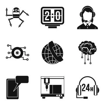 Technology call center icon set, simple style Illustrazione stock