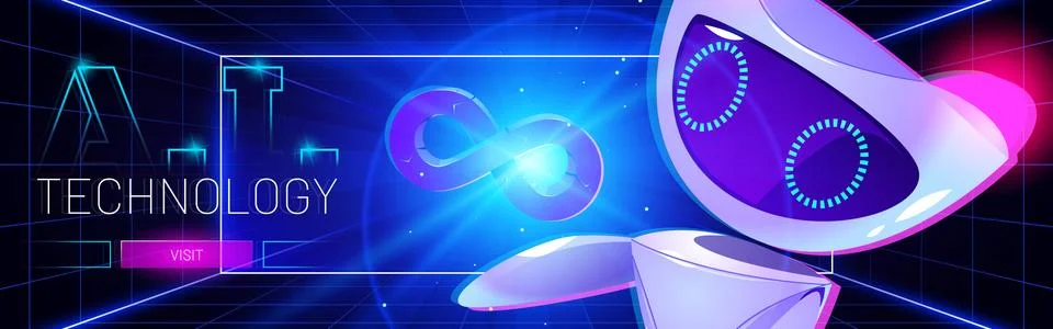 Technology cartoon web banner, artificial bot Stock Illustration