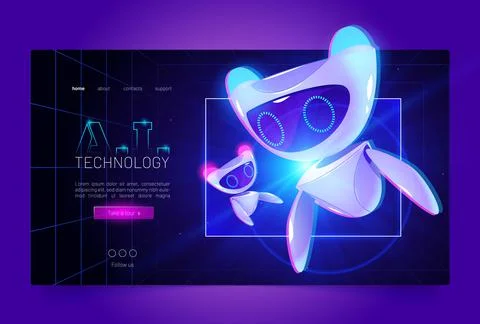 Technology cartoon web banner, artificial bot 스톡 일러스트