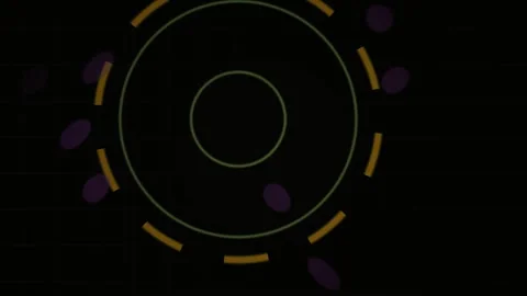 Technology Circle Animation with Purple Particles on Dark Grid Background Stock Footage 343769704