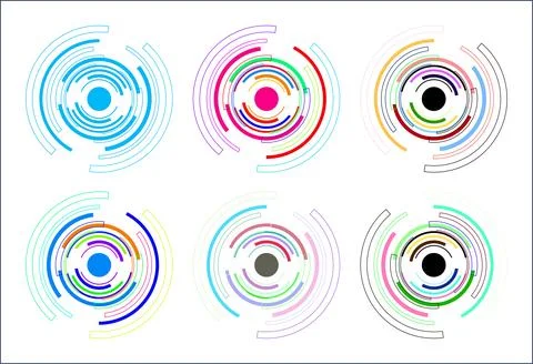 Technology circle background element in multicolor set of 6 Stock Illustration
