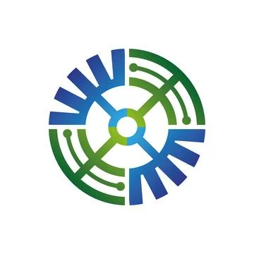 Technology Circle Logo Design with Digital Network Innovation Symbol Stock Illustration