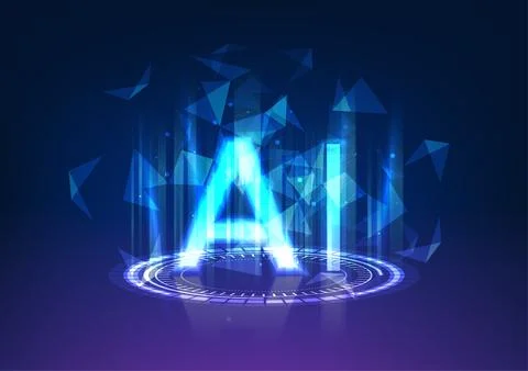 Technology circle projecting an AI, surrounded by overlapping line elements.. Illustrazione stock