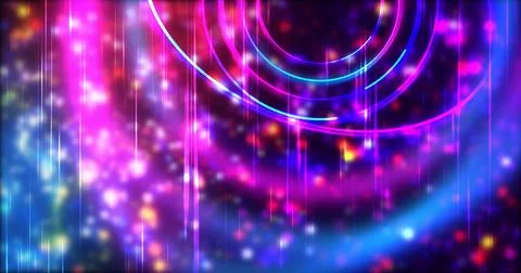 Technology circles moving with speed line in backdrop, NEON Retro Style BG... Stock Illustration