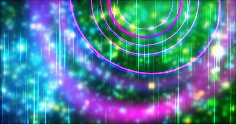 Technology circles moving with speed line in backdrop, NEON Retro Style BG... 스톡 일러스트