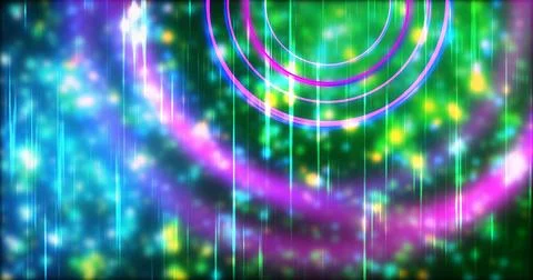 Technology circles moving with speed line in backdrop, NEON Retro Style BG... 스톡 일러스트