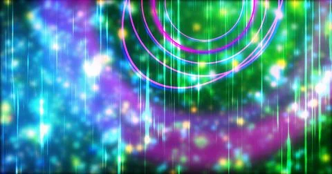 Technology circles moving with speed line in backdrop, NEON Retro Style BG... Stock Illustration