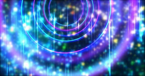 Technology circles moving with speed line in backdrop, NEON Retro Style BG... 스톡 일러스트