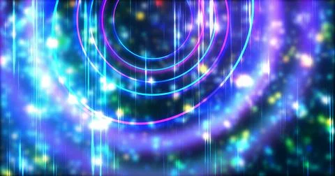 Technology circles moving with speed line in backdrop, NEON Retro Style BG... 스톡 일러스트