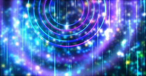 Technology circles moving with speed line in backdrop, NEON Retro Style BG... 스톡 일러스트