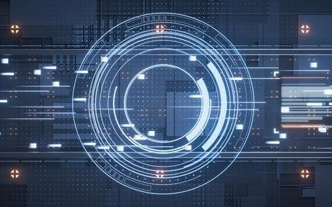 Technology circuit background and HUD circles, 3d rendering. Stock Photos