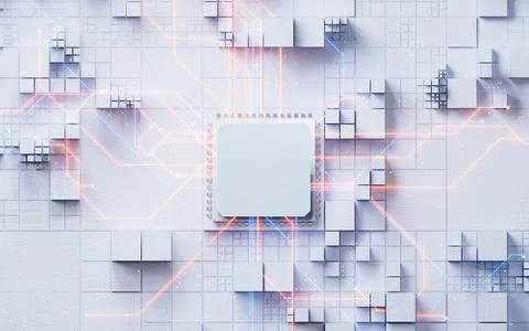 Technology circuit board and core, 3d rendering. Illustrazione stock