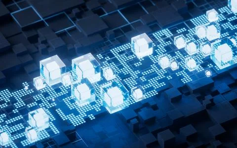 Technology circuit board and core, 3d rendering. Stock Illustration