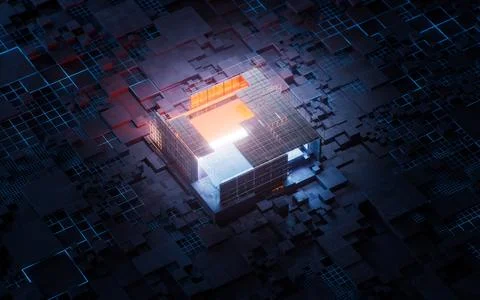 Technology circuit board and core, 3d rendering. Stock Illustration