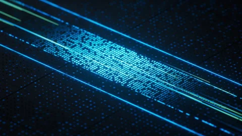 Technology circuit board with glowing binary data, 3d rendering. Stock Footage 316274320