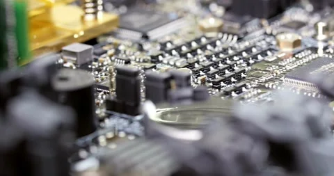 Technology circuit closeup computer chip board data information Видео 336585479