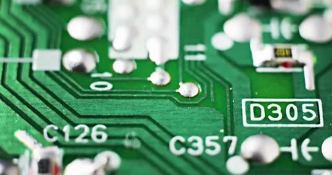Technology circuit closeup computer chip board data information Vídeos de archivo 336585522