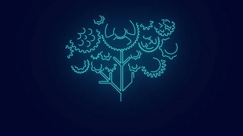 Technology circuit Tree With Mechanical Gears futuristic neon Animation Stock Footage 241073111