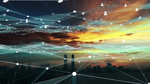 Technology city background covered by 5g network signal Stock Footage 218419871