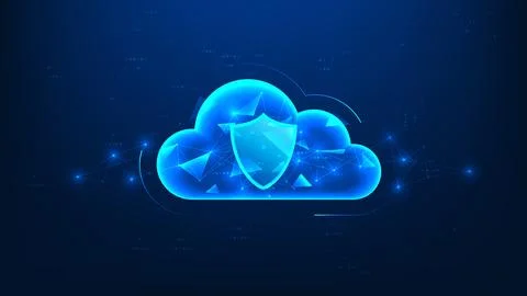 Technology cloud background shield in the foreground with connected network.. Stock Illustration