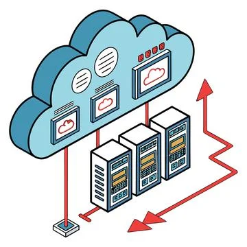 Technology Cloud Computing and Data Storage Vector Line Icon 스톡 일러스트
