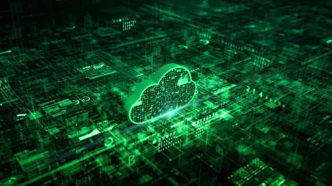 Technology cloud computing transfers databases to the cloud. Digital data Stock Footage 280092963
