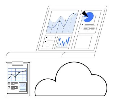 Technology, cloud storage, data visualization, business intelligence, analyti 库存插图